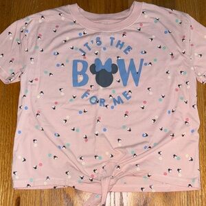 Pink Graphic T-Shirt with front knit Minnie Bow Design